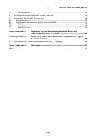 SIST EN 301 489-6 V2.1.1:2017 ETSI EN 301 489-6 V2.1.0 (2016-04) - ElectroMagnetic Compatibility (EMC) standard for radio equipment and services; Part 6: Specific conditions for Digital Enhanced Cordless Telecommunications (DECT) equipment; Harmonised Standard covering the essential requirements of article 3.1(b) of the Directive 2014/53/EU - Page 4 preview