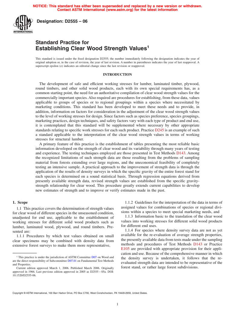 ASTM D2555-06 - Standard Practice for Establishing Clear Wood Strength Values