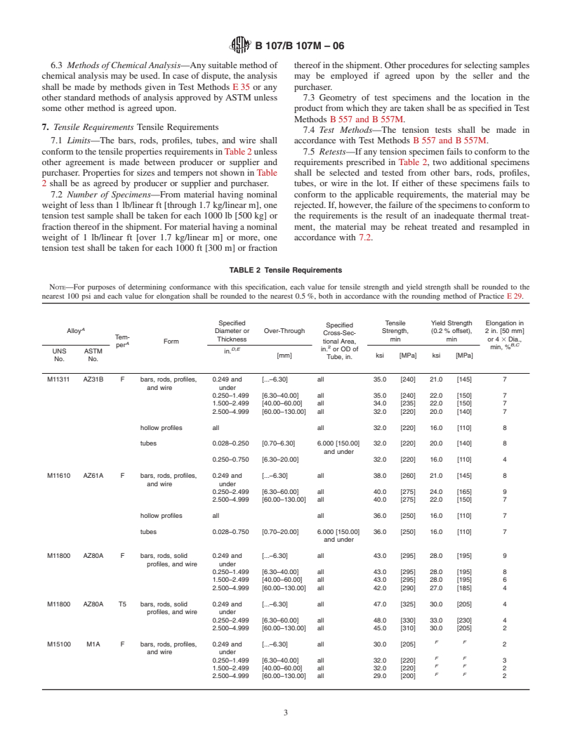 ASTM B107/B107M-06 - Standard Specification for Magnesium-Alloy Extruded Bars, Rods, Profiles, Tubes, and Wire