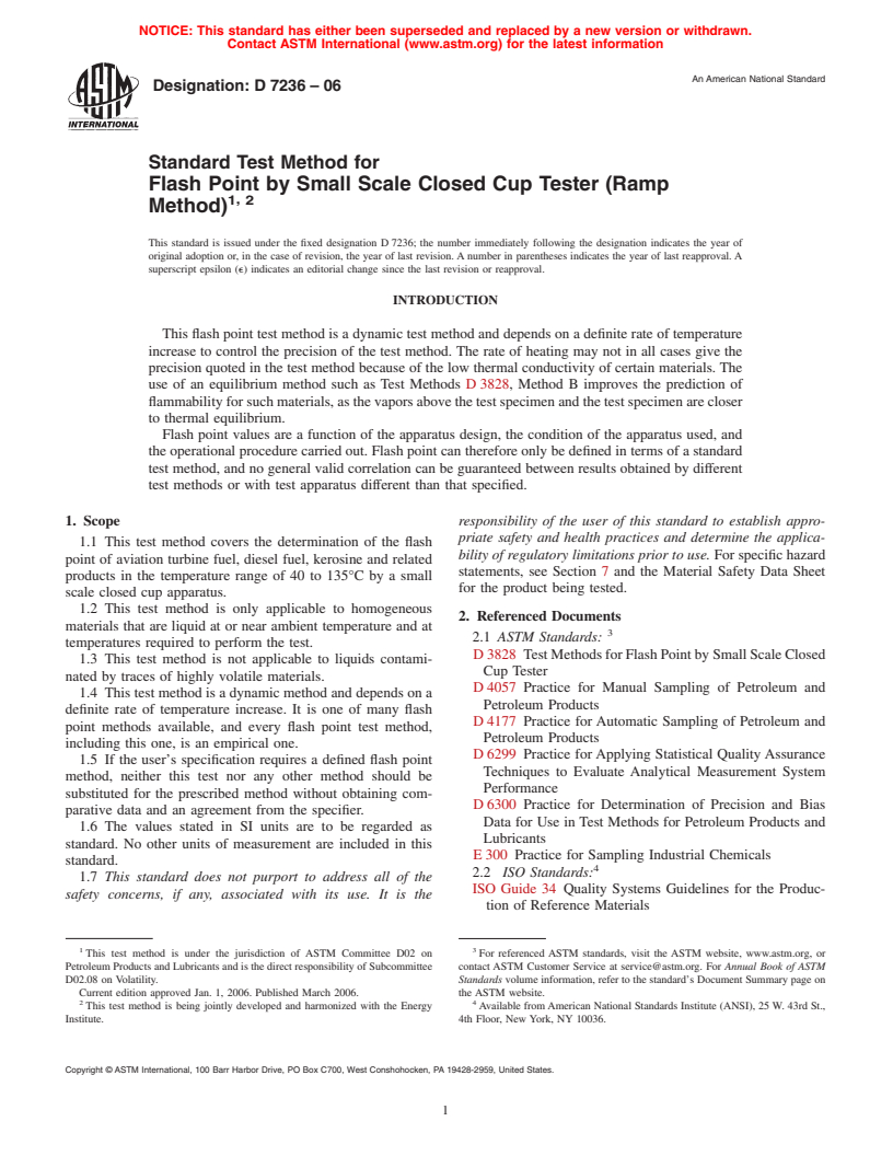 ASTM D7236-06 - Standard Test Method for Flash Point by Small Scale Closed Cup Tester (Ramp Method)