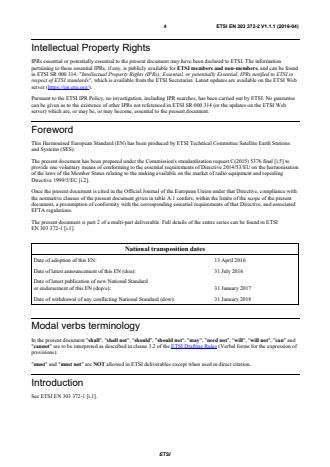 SIST EN 303 372-2 V1.1.1:2016 ETSI EN 303 372-2 V1.1.1 (2016-04) - Satellite Earth Stations and Systems (SES); Satellite broadcast reception equipment; Harmonised Standard covering the essential requirements of article 3.2 of the Directive 2014/53/EU; Part 2: Indoor unit - Page 4 preview