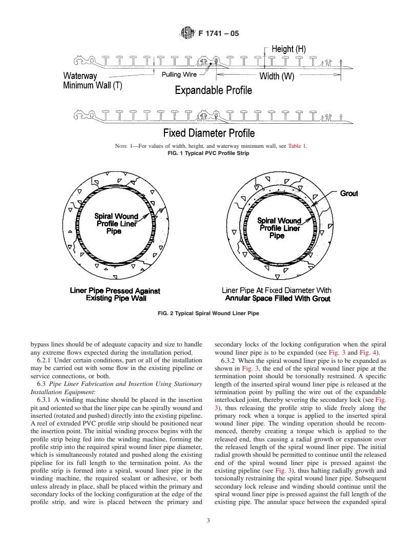 ASTM F1741-05 - Standard Practice for Installation of Machine Spiral Wound Poly (Vinyl Chloride) (PVC) Liner Pipe for Rehabilitation of Existing Sewers and Conduits