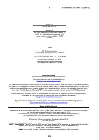 SIST EN 303 339 V1.1.1:2016 ETSI EN 303 339 V1.0.4 (2015-12) - Broadband Direct Air-to-Ground Communications; Equipment operating in the 1 900 MHz to 1 920 MHz and 5 855 MHz to 5 875 MHz frequency bands; Fixed pattern antennas; Harmonised Standard covering the essential requirements of article 3.2 of Directive 2014/53/EU - Page 2 preview
