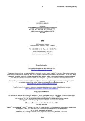 SIST EN 303 339 V1.1.1:2016 ETSI EN 303 339 V1.1.1 (2016-06) - Broadband Direct Air-to-Ground Communications; Equipment operating in the 1 900 MHz to 1 920 MHz and 5 855 MHz to 5 875 MHz frequency bands; Fixed pattern antennas; Harmonised Standard covering the essential requirements of article 3.2 of Directive 2014/53/EU - Page 2 preview