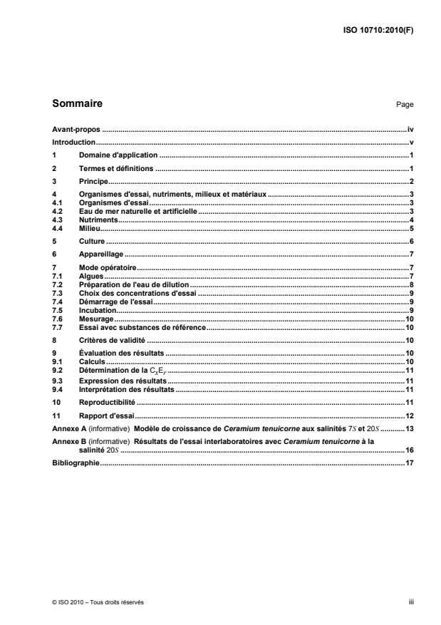 ISO 10710:2010 - Qualité de l'eau -- Essai d'inhibition de croissance sur la macro algue d'eaux marine et saumâtre Ceramium tenuicorne