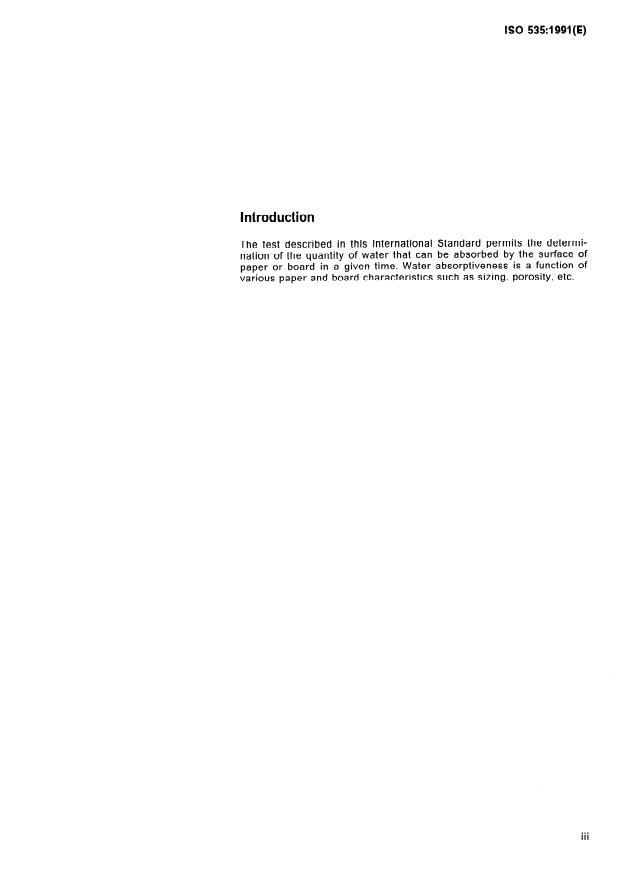 ISO 535:1991 - Paper and board -- Determination of water absorptiveness -- Cobb method