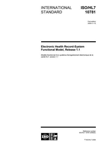 ISO/HL7 10781:2009 - Electronic Health Record-System Functional Model, Release 1.1