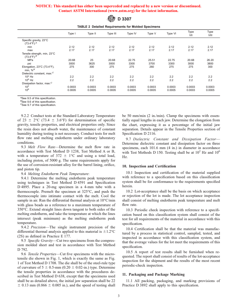 ASTM D3307-01 - Standard Specification for Perfluoroalkoxy (PFA)-Fluorocarbon Resin Molding and Extrusion Materials