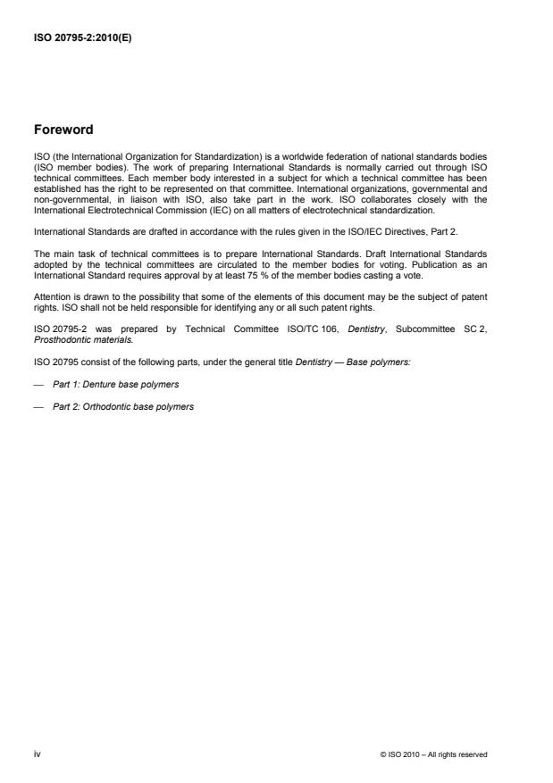 ISO 20795-2:2010 ISO 20795-2:2010 - Dentistry -- Base polymers - Page 4 preview