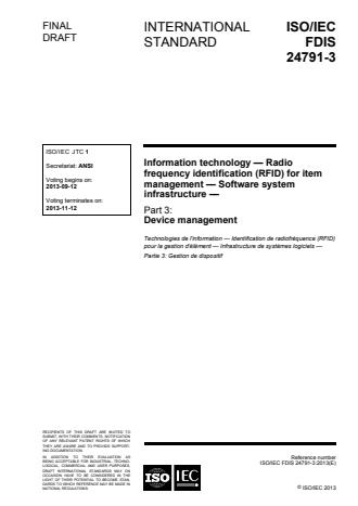 ISO/IEC 24791-3:2014 - Information technology -- Radio frequency identification (RFID) for item management -- Software system infrastructure