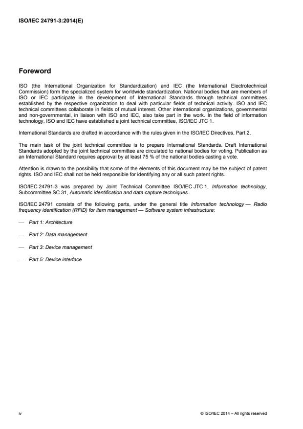 ISO/IEC 24791-3:2014 ISO/IEC 24791-3:2014 - Information technology -- Radio frequency identification (RFID) for item management -- Software system infrastructure - Page 4 preview