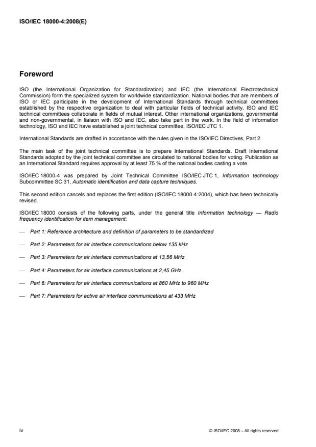 ISO/IEC 18000-4:2008 ISO/IEC 18000-4:2008 - Information technology -- Radio frequency identification for item management - Page 4 preview