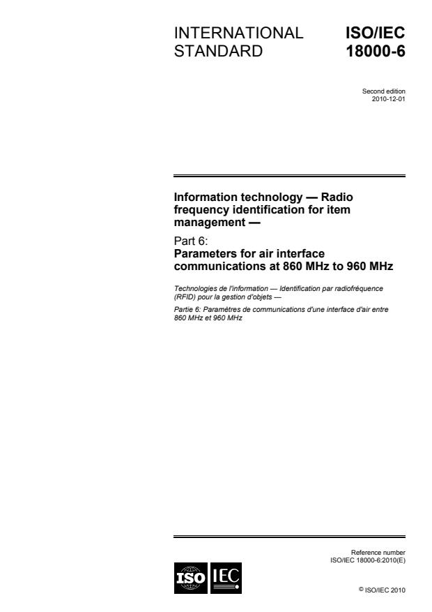 ISO/IEC 18000-6:2010 - Information technology -- Radio frequency identification for item management