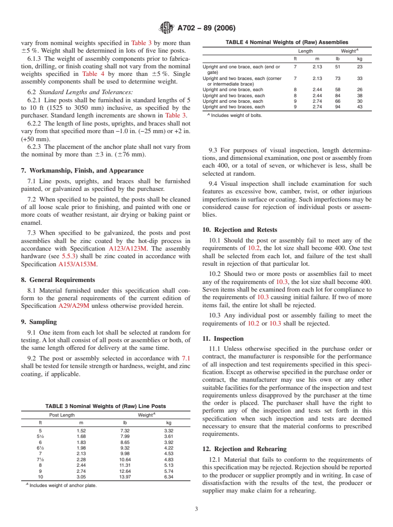 ASTM A702-89(2006) - Standard Specification for Steel Fence Posts and Assemblies, Hot Wrought