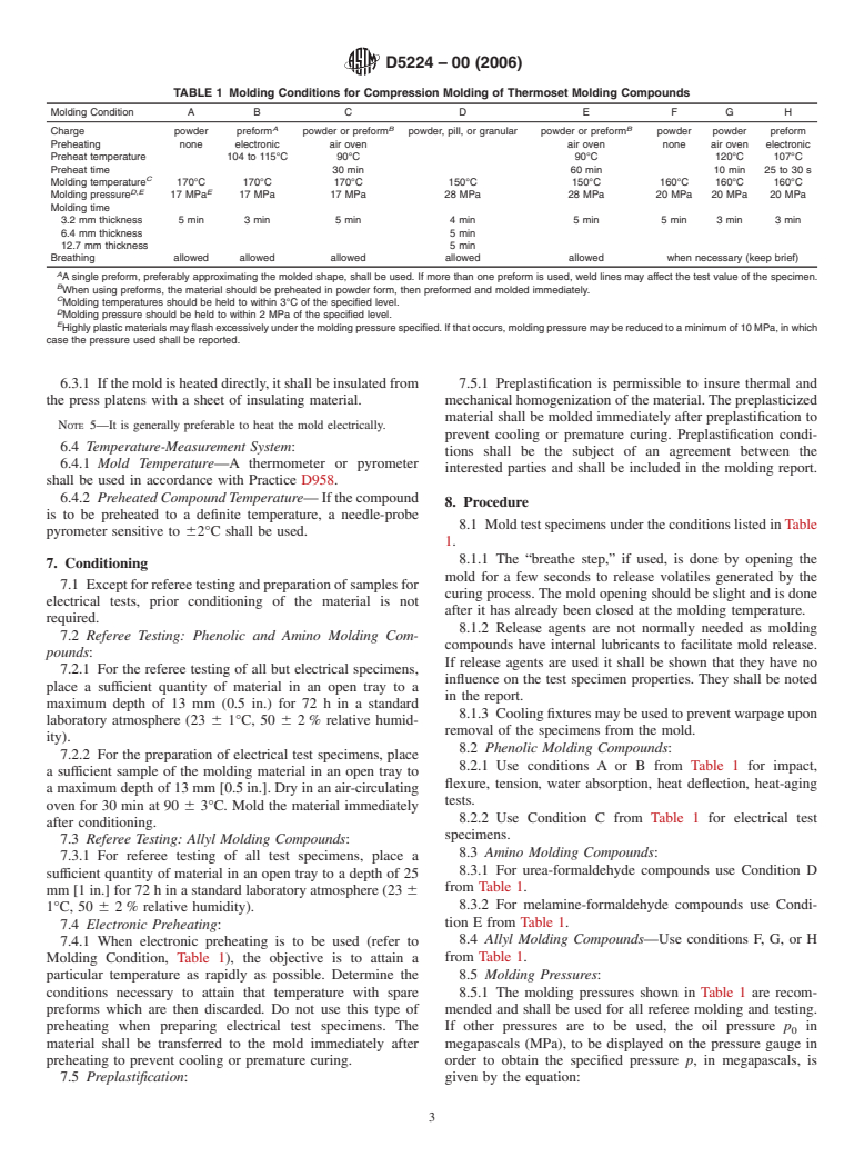 ASTM D5224-00(2006) - Standard Practice for Compression Molding Test Specimens of Thermosetting Molding Compounds