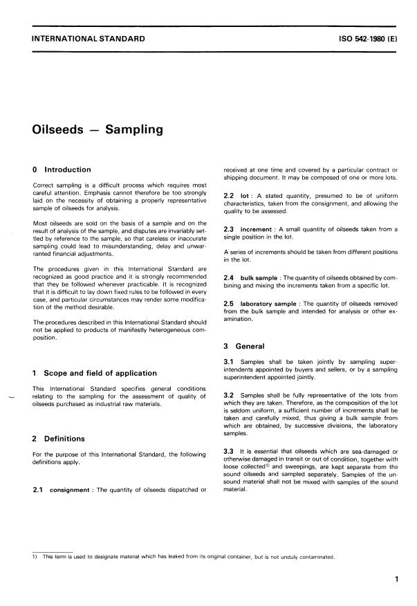 ISO 542:1980 - Oilseeds -- Sampling