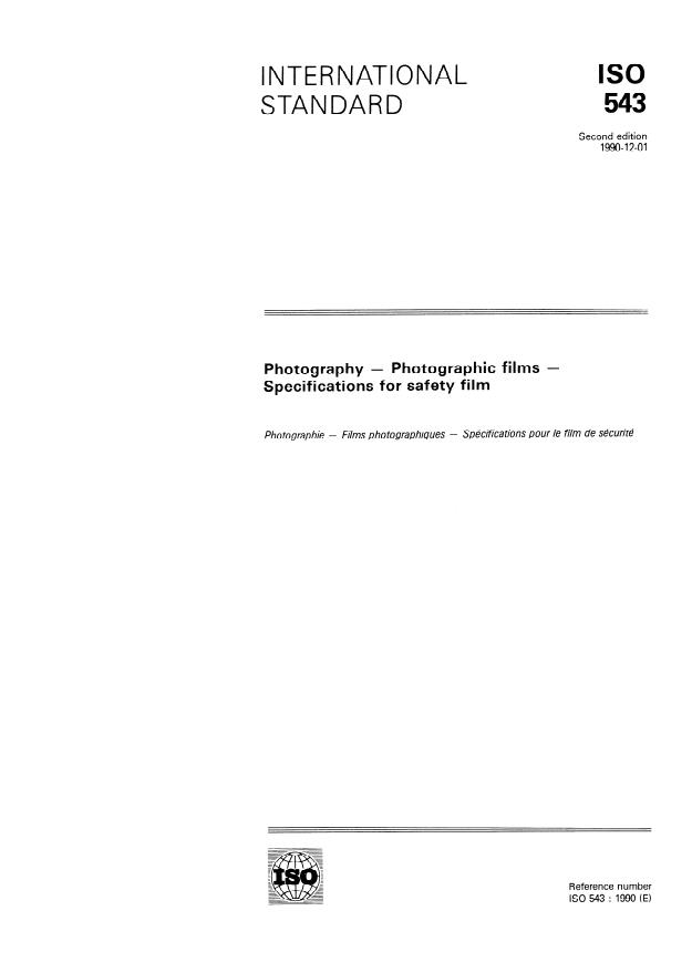 ISO 543:1990 - Photography -- Photographic films -- Specifications for safety film