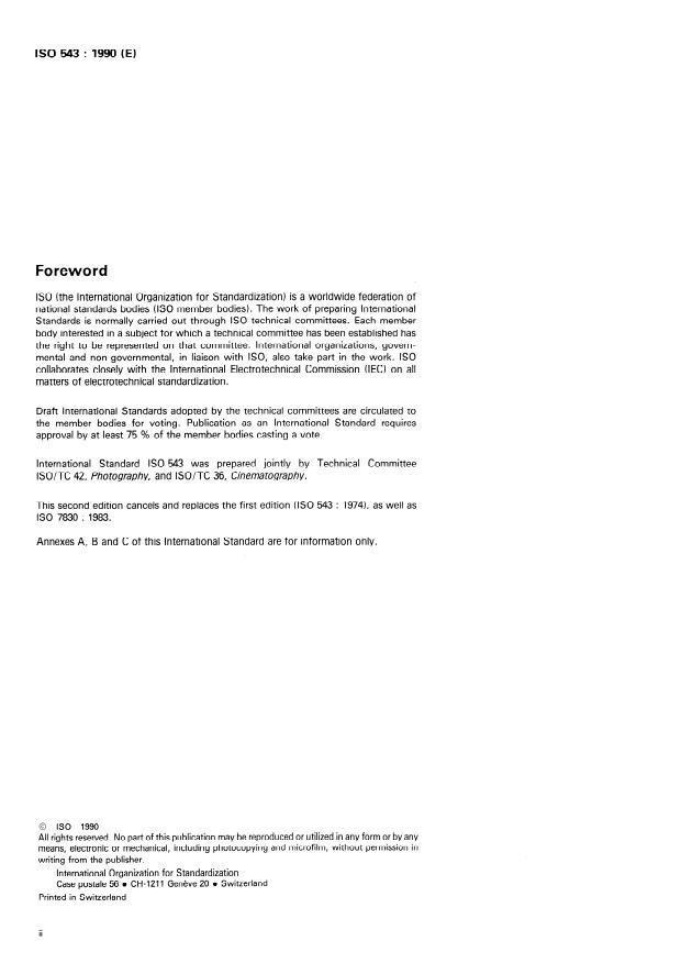 ISO 543:1990 ISO 543:1990 - Photography -- Photographic films -- Specifications for safety film - Page 2 preview