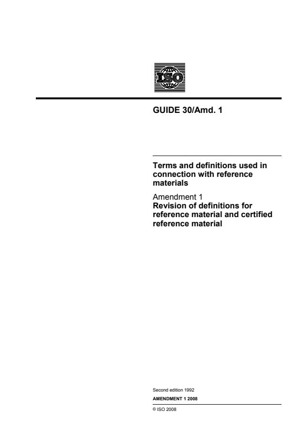ISO Guide 30:1992/Amd 1:2008 - Revision of definitions for reference material and certified reference material