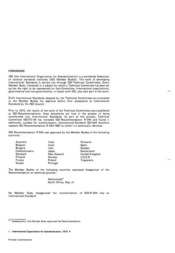 ISO 544:1975 ISO 544:1975 - Electrodes for manual arc welding and filler metals for gas welding -- Diameters and tolerances - Page 2 preview
