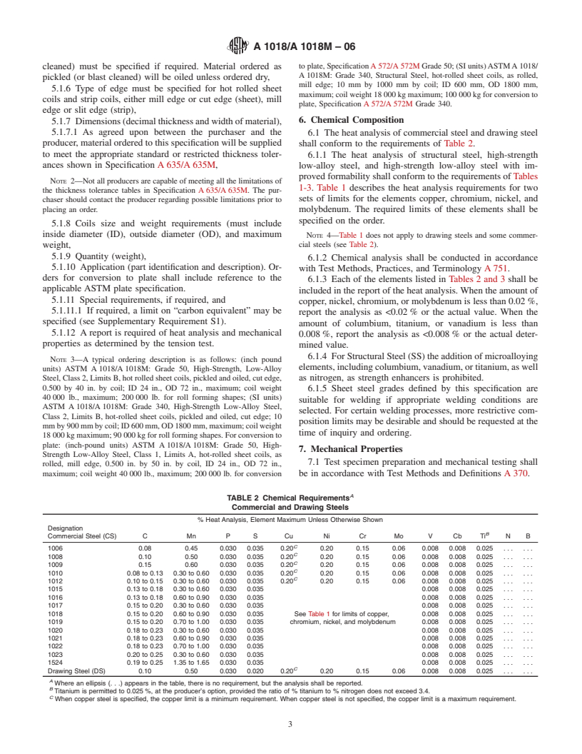 ASTM A1018/A1018M-06 - Standard Specification for Steel, Sheet and Strip, Heavy-Thickness Coils, Hot-Rolled, Carbon, Commercial, Drawing, Structural, High-Strength Low-Alloy, and High-Strength Low-Alloy with Improved Formability