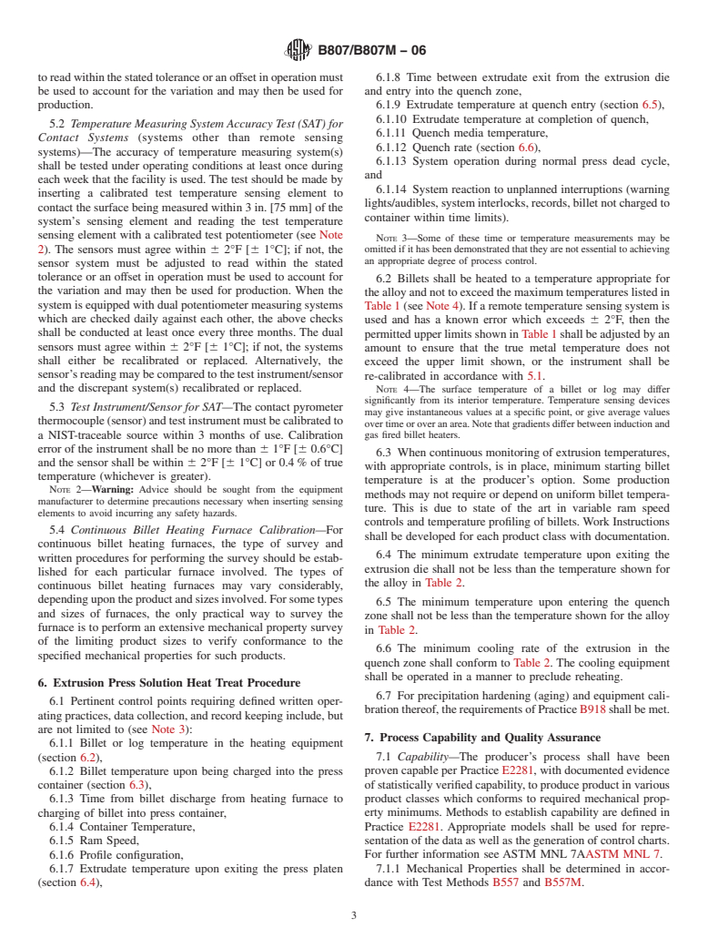 ASTM B807/B807M-06 - Standard Practice for Extrusion Press Solution Heat Treatment for Aluminum Alloys