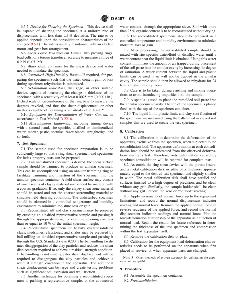 ASTM D6467-06 - Standard Test Method for Torsional Ring Shear Test to Determine Drained Residual Shear Strength of Cohesive Soils