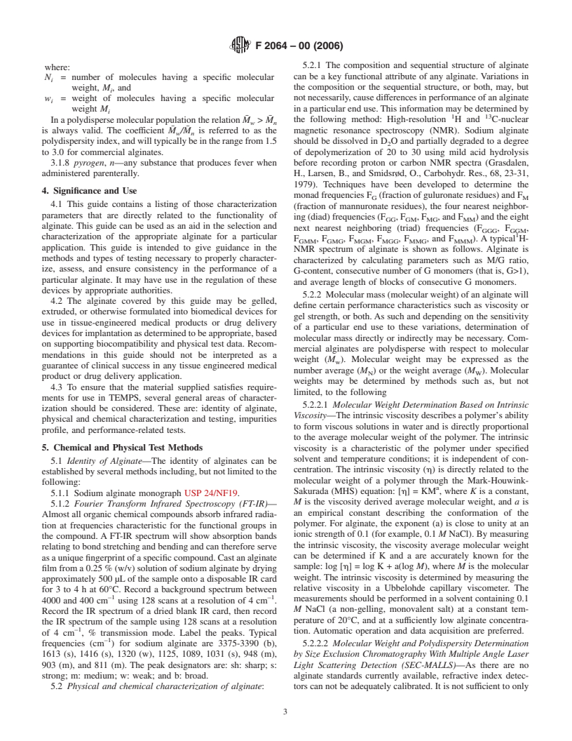 ASTM F2064-00(2006) - Standard Guide for Characterization and Testing of Alginates as Starting Materials Intended for Use in Biomedical and Tissue-Engineered Medical Products Application