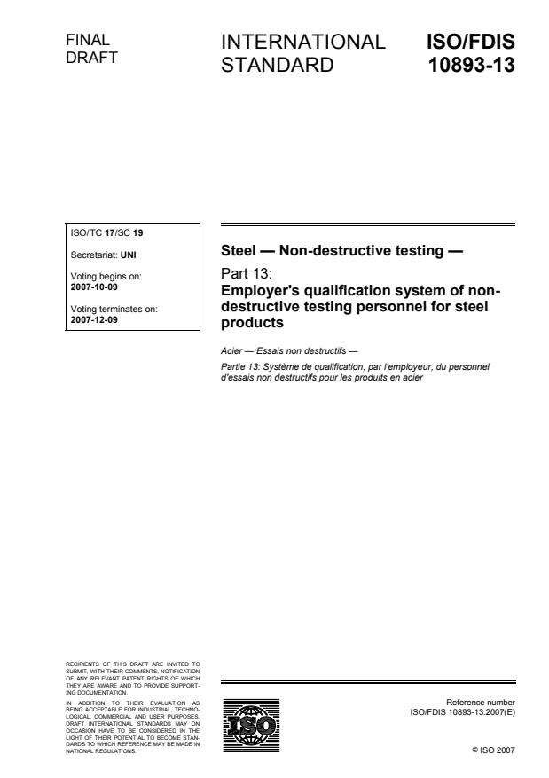 ISO/FDIS 10893-13 - Steel  -- Non-destructive testing