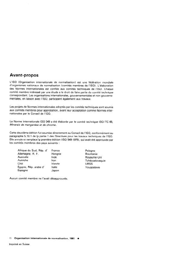 ISO 549:1981 ISO 549:1981 - Minerais de manganese -- Dosage de l'eau de constitution -- Méthode gravimétrique - Page 2 preview