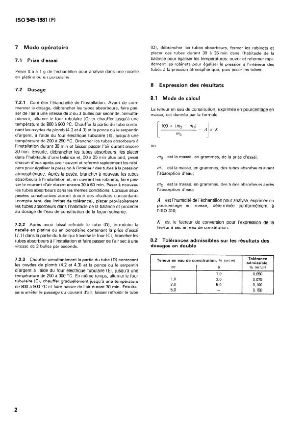 ISO 549:1981 ISO 549:1981 - Minerais de manganese -- Dosage de l'eau de constitution -- Méthode gravimétrique - Page 4 preview