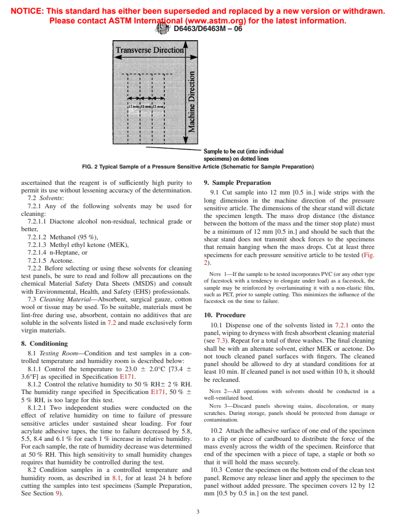 ASTM D6463/D6463M-06 - Standard Test Method for Time to Failure of Pressure Sensitive Articles Under Sustained Shear Loading