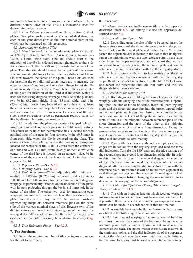 ASTM C485-83(2003)e1 - Standard Test Method for Measuring Warpage of Ceramic Tile