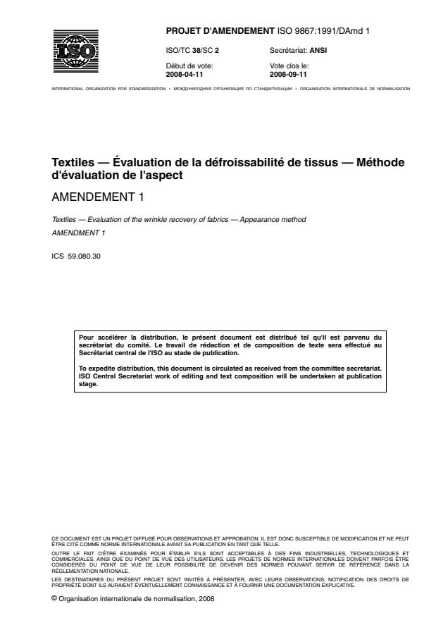 ISO 9867:1991/DAmd 1