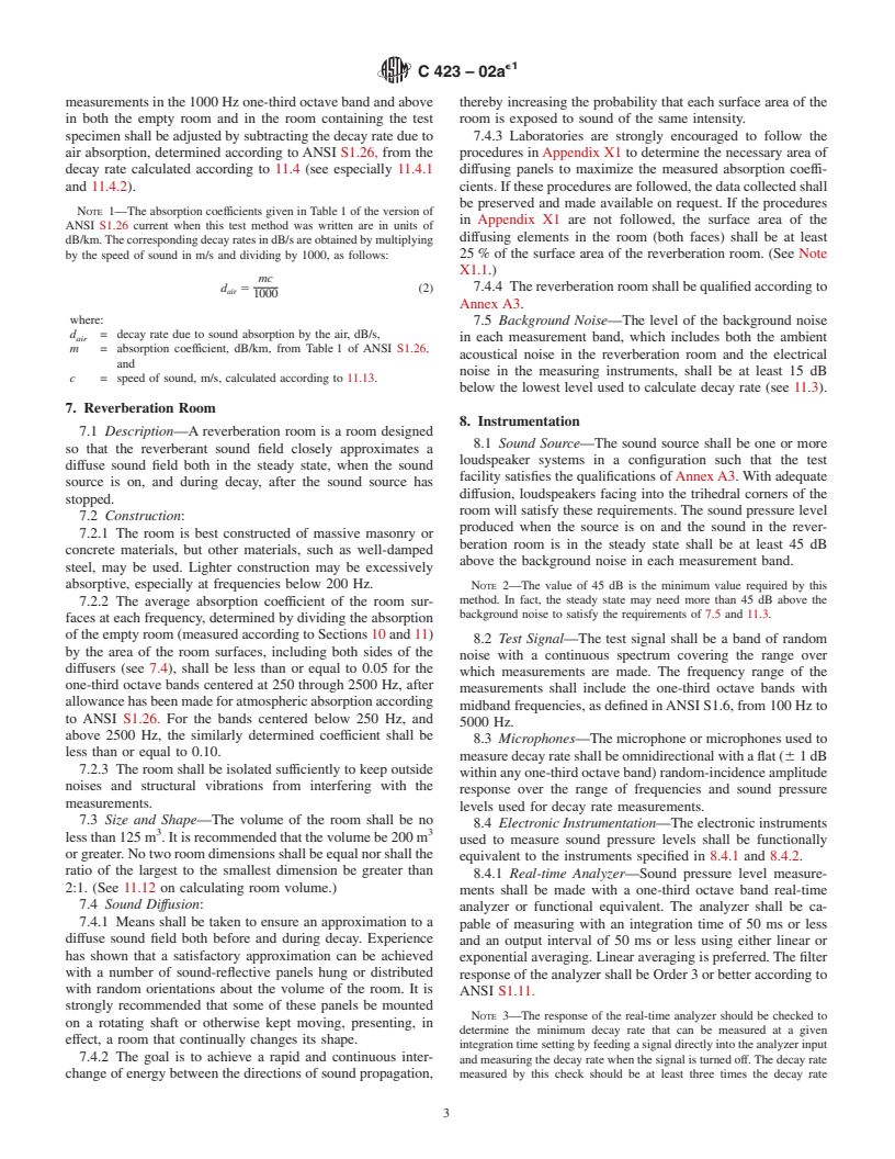 ASTM C423-02ae1 - Standard Test Method for Sound Absorption and Sound Absorption Coefficients by the Reverberation Room Method