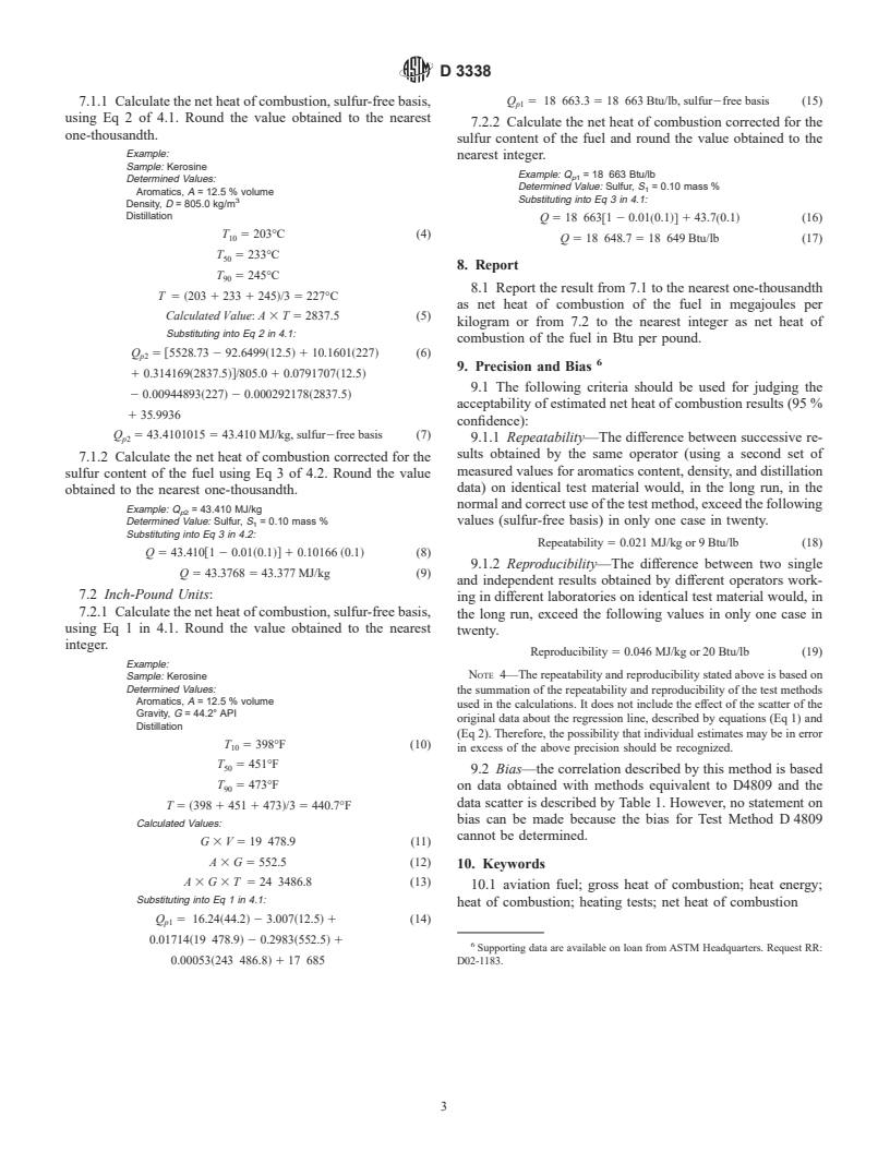 ASTM D3338-00 - Standard Test Method for Estimation of Net Heat of Combustion of Aviation Fuels