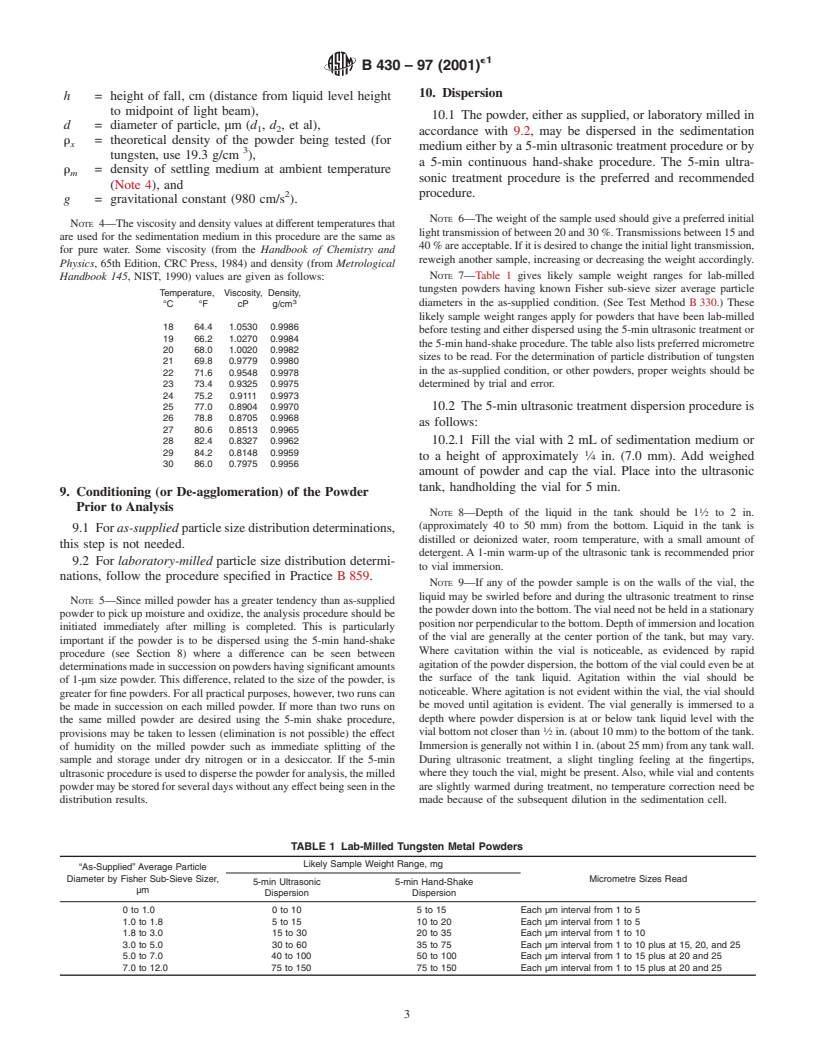 ASTM B430-97(2001)e1 - Standard Test Method for Particle Size Distribution of Refractory Metal Powders and Related Compounds by Turbidimetry