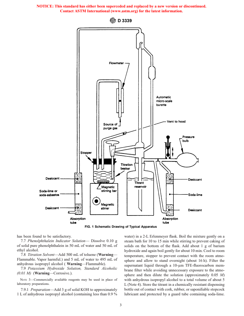 ASTM D3339-95(2000)e1 - Standard Test Method for Acid Number of Petroleum Products by Semi-Micro Color Indicator Titration