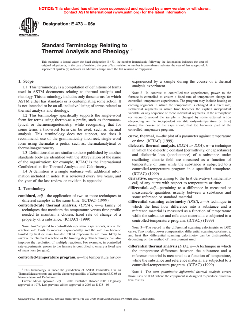 ASTM E473-06 - Standard Terminology Relating to Thermal Analysis and Rheology