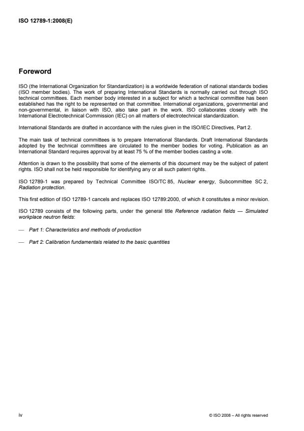 ISO 12789-1:2008 ISO 12789-1:2008 - Reference radiation fields -- Simulated workplace neutron fields - Page 4 preview