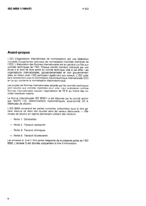 ISO 9555-1:1994 ISO 9555-1:1994 - Mesure de débit des liquides dans les canaux découverts -- Méthodes de dilution en régime permanent utilisant des traceurs - Page 4 preview