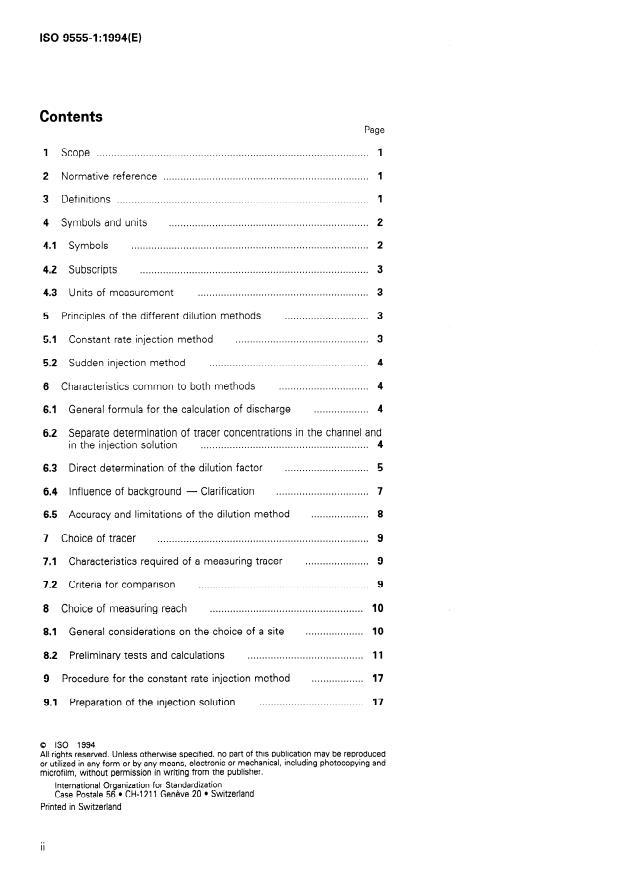 ISO 9555-1:1994 ISO 9555-1:1994 - Measurement of liquid flow in open channels -- Tracer dilution methods for the measurement of steady flow - Page 2 preview