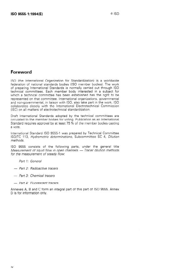 ISO 9555-1:1994 ISO 9555-1:1994 - Measurement of liquid flow in open channels -- Tracer dilution methods for the measurement of steady flow - Page 4 preview
