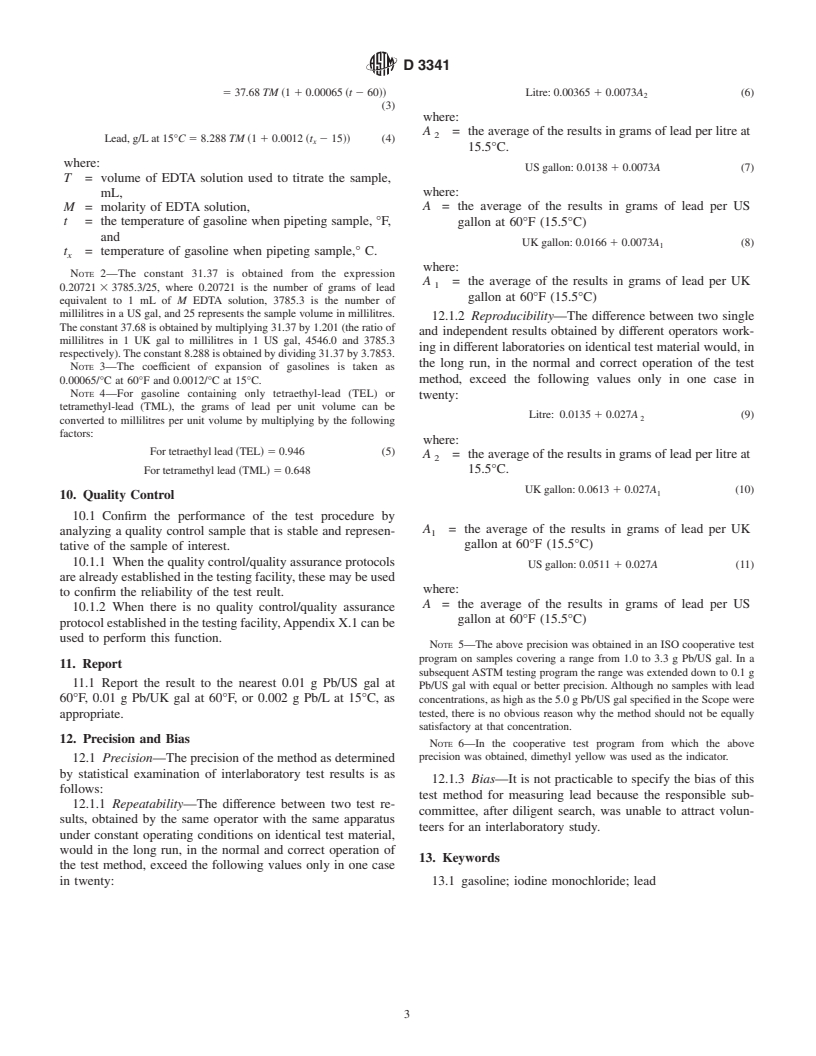 ASTM D3341-00 - Standard Test Method for Lead in Gasoline-Iodine Monochloride Method