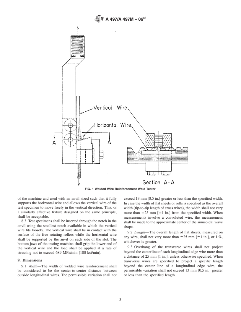 ASTM A497/A497M-06e1 - Standard Specification for Steel Welded Wire Reinforcement, Deformed, for Concrete