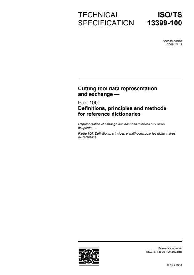 ISO/TS 13399-100:2008 - Cutting tool data representation and exchange