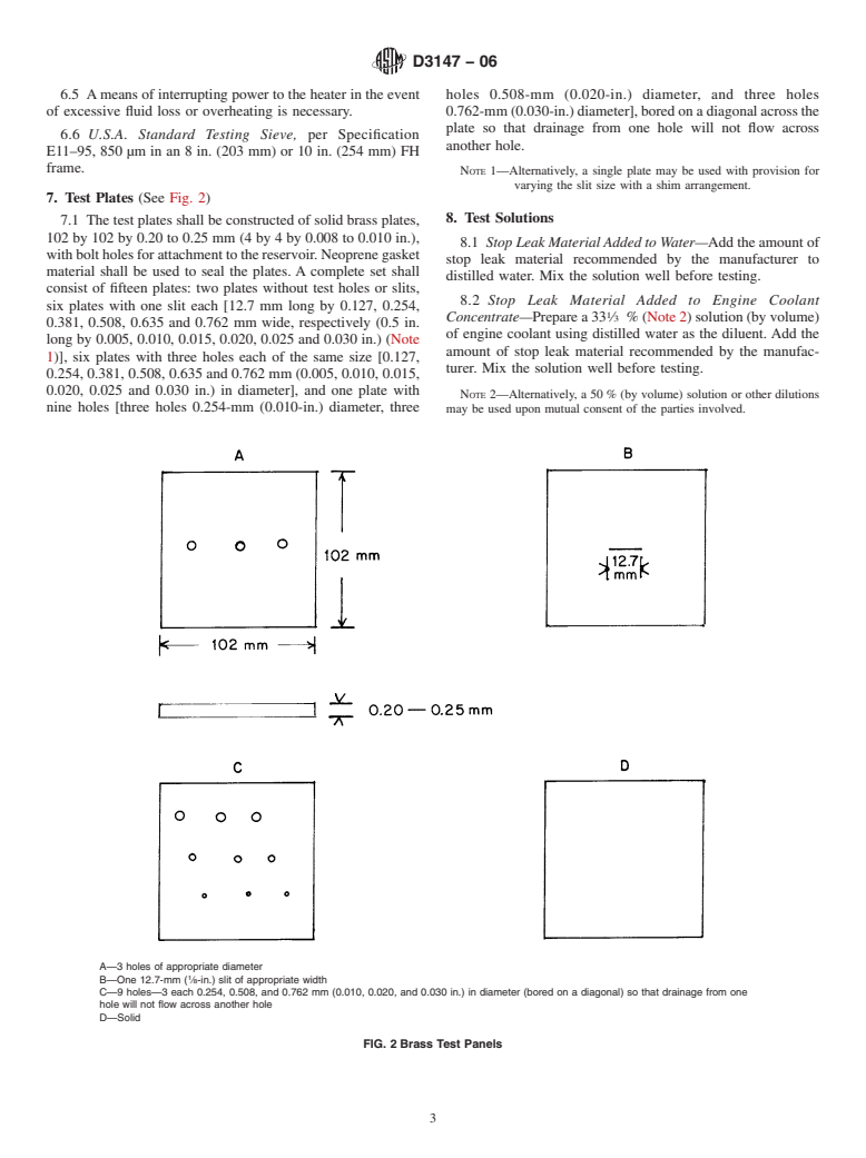 ASTM D3147-06 - Standard Test Method for Testing Stop-Leak Additives for Engine Coolants