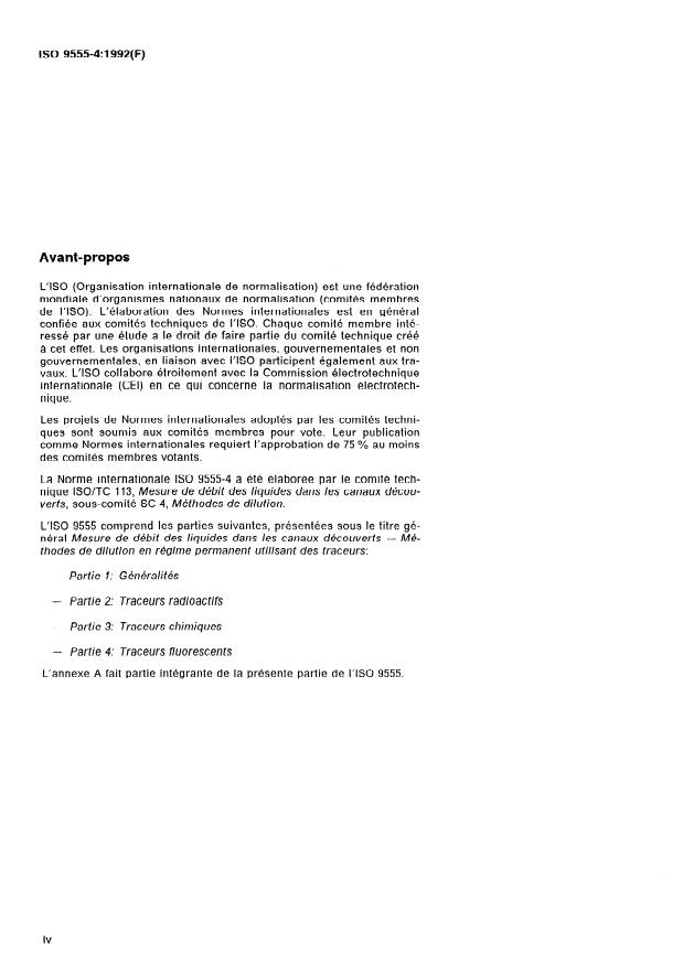 ISO 9555-4:1992 ISO 9555-4:1992 - Mesure de débit des liquides dans les canaux découverts -- Méthodes de dilution en régime permanent utilisant des traceurs - Page 4 preview
