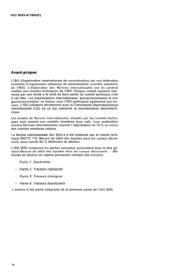 ISO 9555-4:1992 ISO 9555-4:1992 - Mesure de débit des liquides dans les canaux découverts -- Méthodes de dilution en régime permanent utilisant des traceurs - Page 4 preview