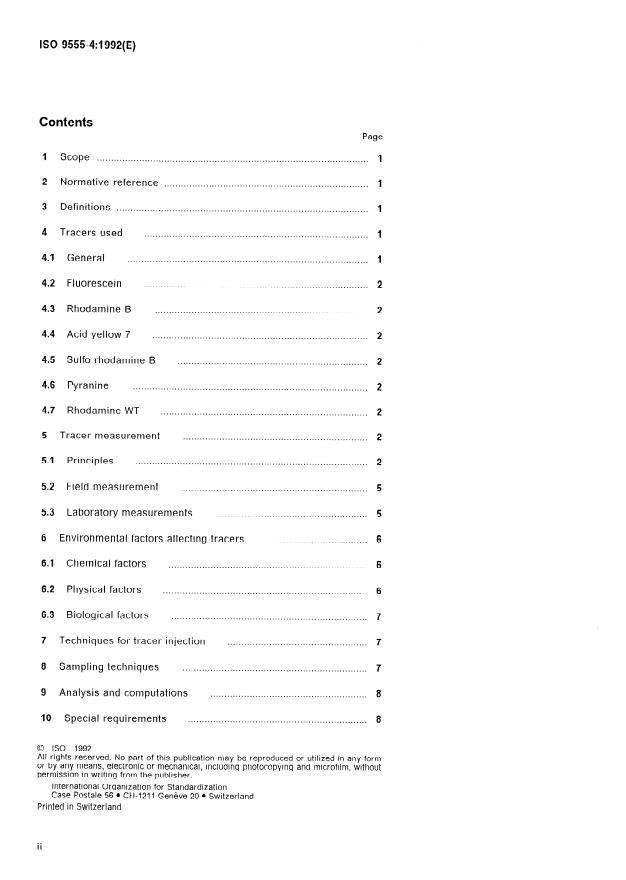ISO 9555-4:1992 ISO 9555-4:1992 - Measurement of liquid flow in open channels -- Tracer dilution methods for the measurement of steady flow - Page 2 preview